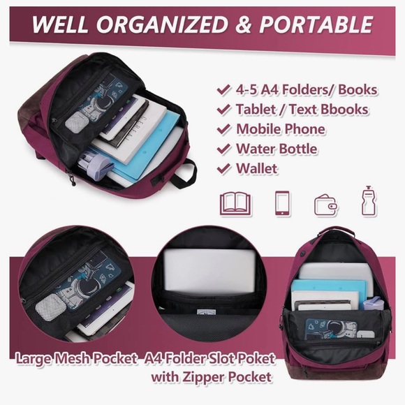 NWOT VX VONXURY Lightweight Water Resistant Travel Backpack w/Multiple Pockets - Picture 5 of 10